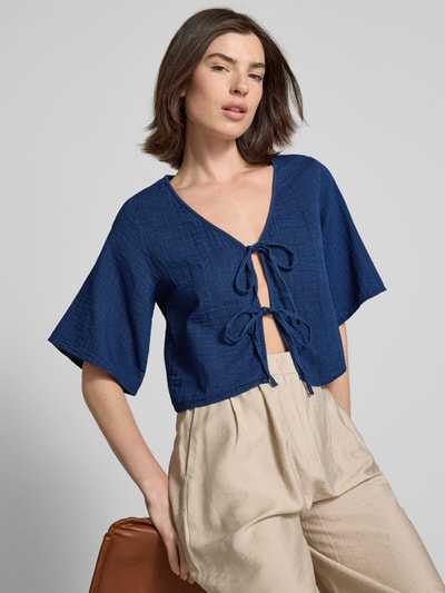 Mango Cropped Hemdbluse mit Schnürverschluss Marine 3