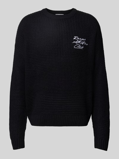 REVIEW Sweter z dzianiny z wyhaftowanym logo Czarny 2