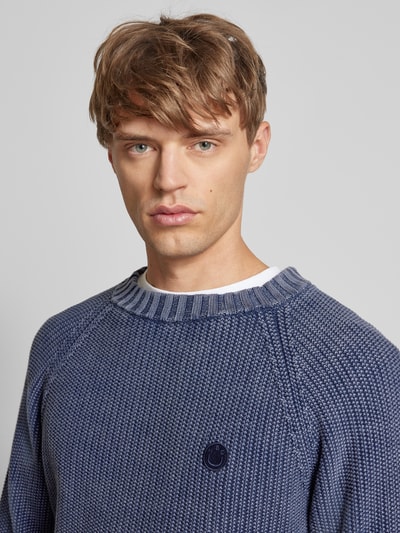 Hugo Blue Gebreide pullover met logostitching, model 'Sondye' Donkerblauw - 3