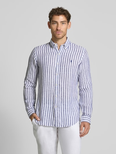 Polo Ralph Lauren Custom Fit Leinenhemd mit Button-Down-Kragen Marine 4