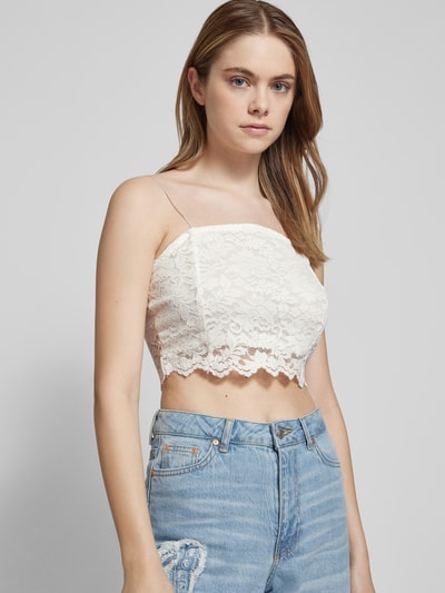 Only Korte top met etskanteffect, model 'LINNEA' Offwhite - 3