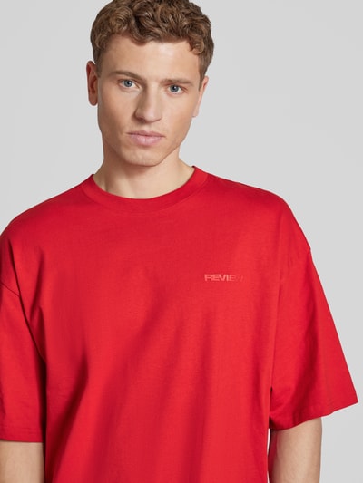 REVIEW Oversized T-shirt met geribde ronde hals Rood - 3