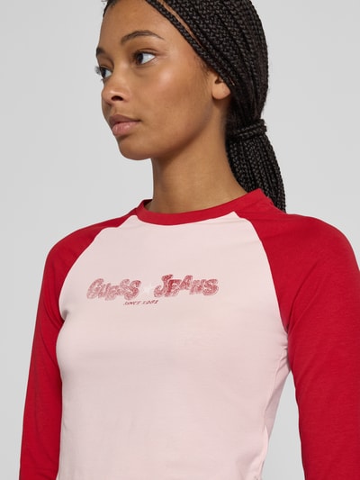 Guess Jeans Bluzka krótka z długim, raglanowym rękawem Czerwony 3