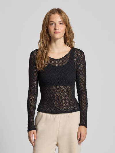 Only Slim fit shirt met lange mouwen van katoenmix, model 'ANGILA' Zwart - 4