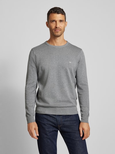 Fynch-Hatton Gebreide pullover met labelstitching, model 'Superfine' Zilver gemêleerd - 4