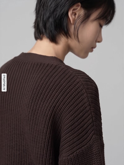 VERO MODA kardigan rozpinany o kroju oversized z dekoltem w serek model 'LEA' Czekoladowy 3