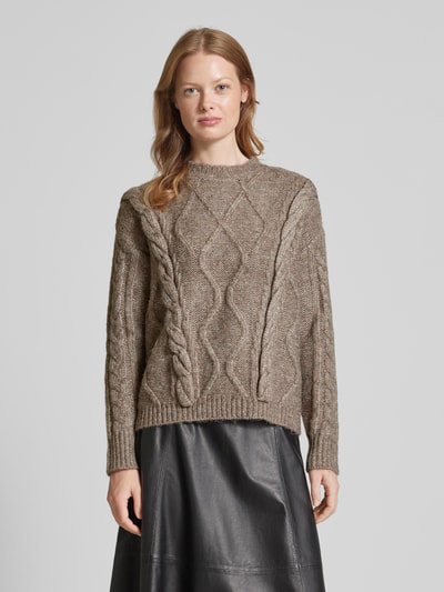 Vila Gebreide pullover met kabelpatroon, model 'TOYA' Taupe - 4