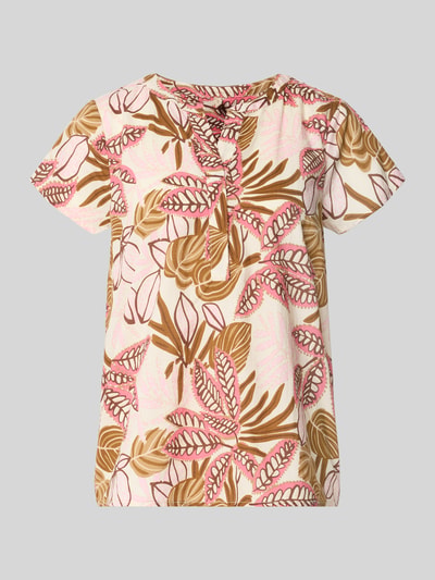 Produktfoto, Relaxed Fit T-Shirt mit floralem Allover-Print von Soyaconcept aus Reine Baumwolle, Damen T-Shirt mit Tunika-Ausschnitt, rosa, braun, kurze Ärmel, Rückenlänge 66 cm, Ärmellänge 14 cm