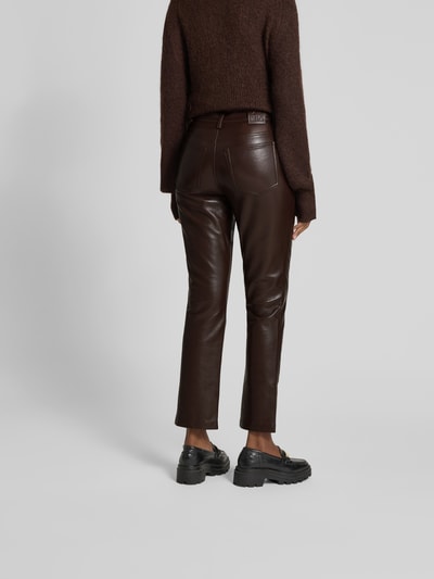 Anine Bing Straight Fit Stoffhose aus Leder-Mix Dunkelbraun 5