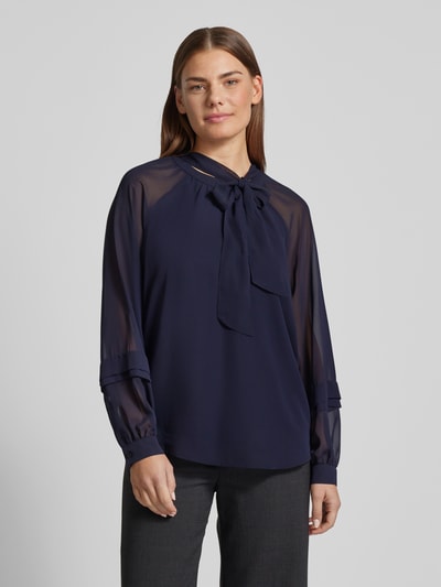 comma Relaxed fit strikblouse met ballonmouwen Marineblauw - 4