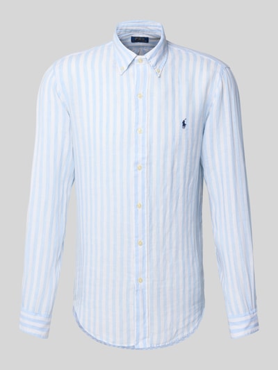 Polo Ralph Lauren Custom Fit Leinenhemd mit Button-Down-Kragen Hellblau 2