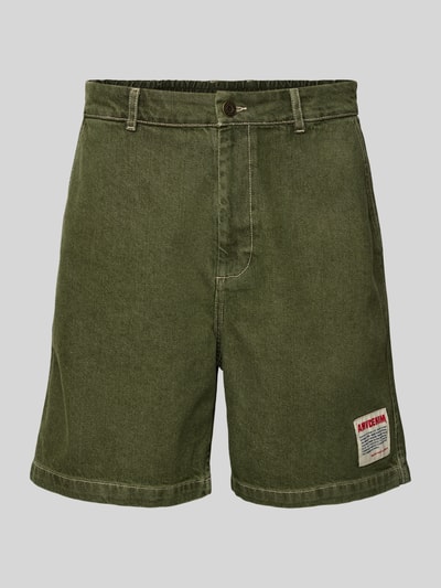 American Vintage Korte baggy fit jeans met labelpatch, model 'UZATOWN' Kaki - 2