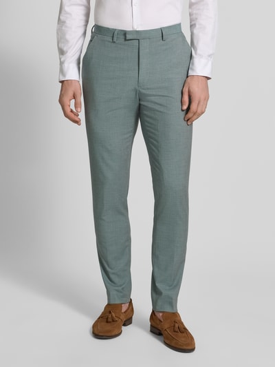 Mannelijk model draagt Straight Fit Anzughose met viscose-aandeel van MCNEAL in lichtgroen met biesplooi, productdetails zichtbaar, geheelvooraanzicht.