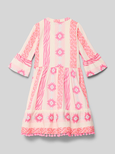 Productfoto, Tunikakleid mit V-Ausschnitt und Bommeln van DANAMADE voor kinderen van katoenmix in A-lijn, all-over look, roze-wit met pompons