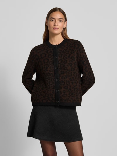 Jake*s Collection Strickjacke in Leo-Optik mit Rundhalsausschnitt Dunkelbraun 4