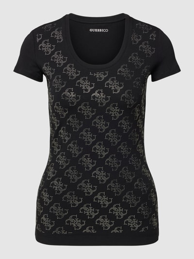 Guess T-Shirt mit Label-Muster aus Strasssteinbesatz Black 2