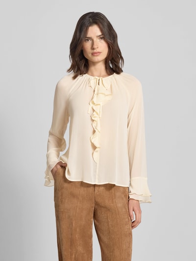 Oui Regular Fit Bluse mit Volants Offwhite 4