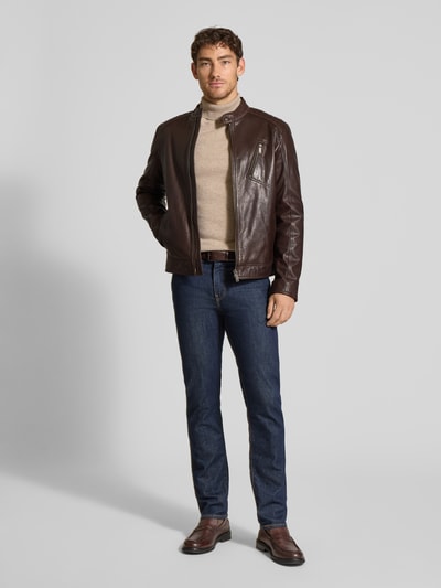Strellson Regular Fit Lederjacke aus Lammnappa Modell 'PIERS' Dunkelbraun 1
