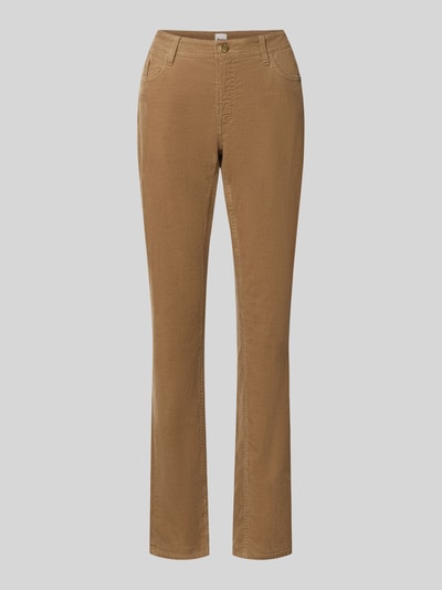 Productfoto, lichtbruine smalle broek met fijne structuur, rechte pijpen, Schmale Hose aus Baumwoll-Mix Modell 'MARY' van Brax, Dames