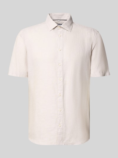 Produktfoto, Slim Fit Freizeithemd aus Leinen-Mix von Jake*s in Beige mit Kentkragen, kurzer Knopfleiste und kurzen Ärmeln, glatte Textur