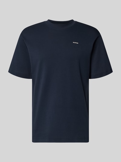 Produktfoto, Regular Fit T-Shirt mit Logo-Print Modell 'True' von G-Star Raw, męski t-shirt, krój regular fit, okrągły dekolt, długość tyłu w rozmiarze M: 66 cm, kolor ciemnogranatowy, gładka faktura