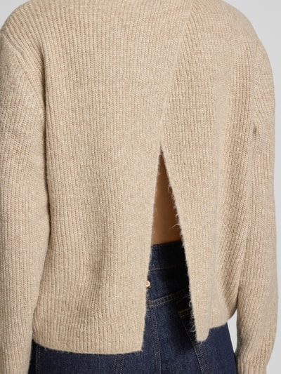 ICHI Gebreide pullover met opstaande kraag en extra brede schouders Beige - 3