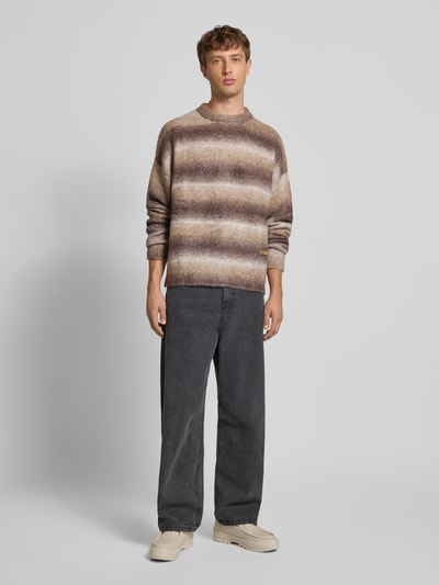 PROHIBITED Strickpullover mit Label-Detail Modell 'Gradient' Mittelbraun Mel 1