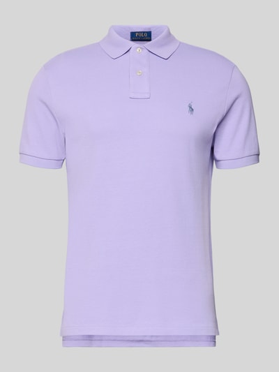 Produktfoto, Slim Fit Poloshirt aus reiner Baumwolle von Polo Ralph Lauren, fioletowy, krótki rękaw, kołnierzyk polo, bawełna pikowana