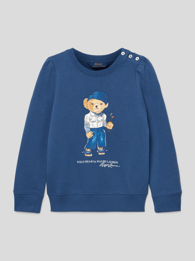 Polo Ralph Lauren Kids Sweatshirt met knoopsluiting, model 'Bear' Rookblauw - 1