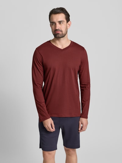 Schiesser Longsleeve mit geripptem V-Ausschnitt Bordeaux 4