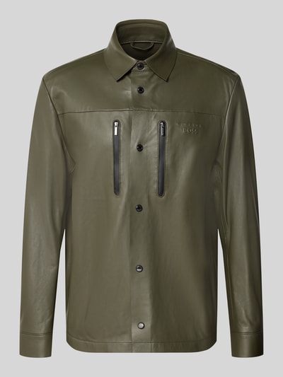 BOSS Green regular fit leren jack van echt lamsleer model 'LH_PS SPIRIT70 ST' - Porsche x BOSS Olijfgroen - 2