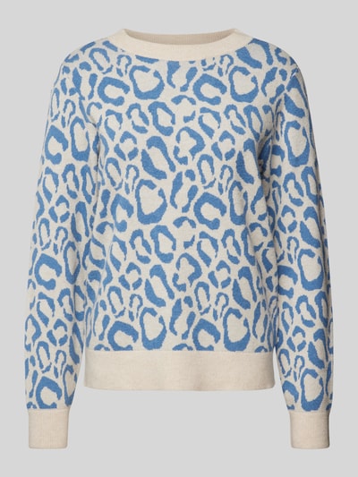 Vila Strickpullover mit Animal-Print Rauchblau 2