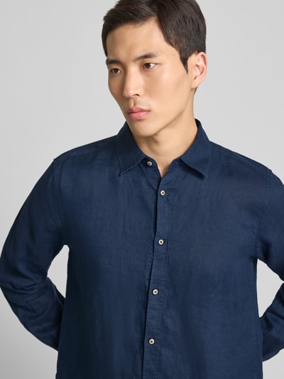 s.Oliver RED LABEL Regular Fit Leinenhemd mit Sportmanschetten Dunkelblau 3