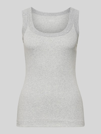 Productfoto, lichtgrijze 'Tanktop met geribde ronde hals' van Marc Cain, slim fit, ruglengte maat 36: 45 cm, effen textuur