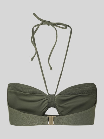 Productfoto, Bikini Oberteil mit Ziermuschelbesatz Modell 'Kenteo' van Banana Moon, elastische materiaalmix in olijfgroen met cut out, detailstructuur