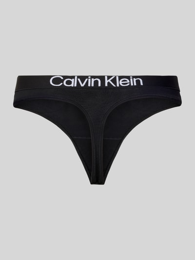 Produktfoto, String aus Baumwoll-Mix im 3er-Pack von Calvin Klein Underwear, Optik: Unifarben, Label-Schriftzug, Label-Bund, Stretch