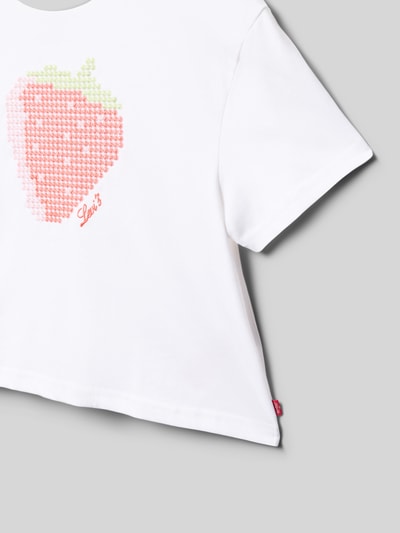 Produktfoto, Regular Fit T-Shirt aus Baumwoll-Mix Modell 'LVG STRAWBERRY SS TOP' von Levi’s® Kids, efekt: jednolity kolor, wyhaftowany motyw, okrągły dekolt, krótki rękaw, dżersej, mieszanka bawełny