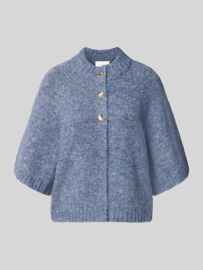 Produktfoto, Relaxed Fit Cardigan mit Woll-Anteil Modell 'Benutta' von Neo Noir, gestrickt in Melange-Blau, Knopfleiste, 1/2-Arm, Struktur-Optik