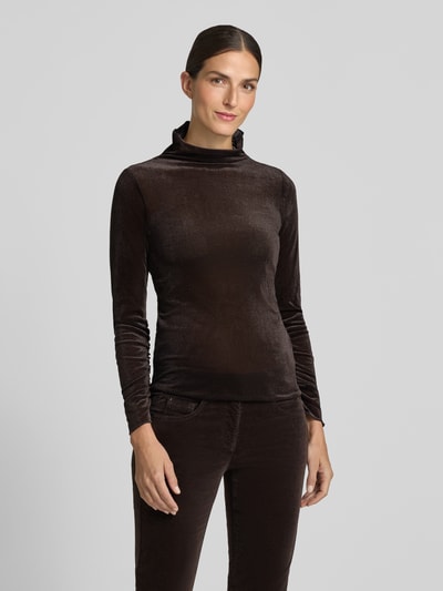 Luisa Cerano shirt met lange mouwen met plooien en opstaande kraag Donkerbruin - 4
