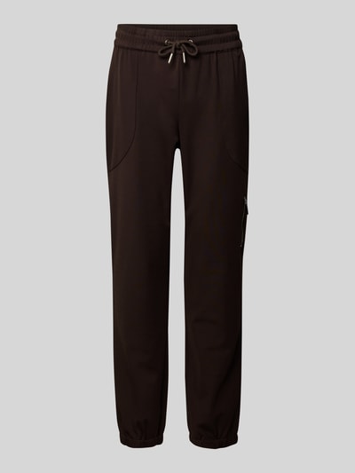 Produktfoto, Jogger Pants mit Reißverschlusstasche Modell 'Jill' von monari in Dunkelbraun, Material-Mix mit Stretch, gerade Form, elastischer Bund