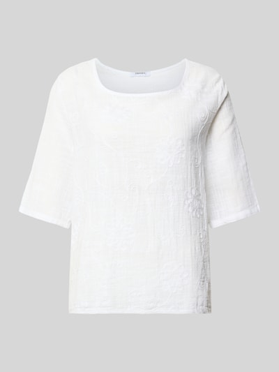 Productfoto, T-shirt met ronde hals model 'Li44alii' van ZABAIONE, wit, rechte fit, pure katoen, dames t-shirt met bloemenstructuur