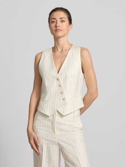 Christian Berg Woman Selection Weste aus Leinen-Mix mit asymmetrischem Schnitt und Nadelstreifen Ecru 4