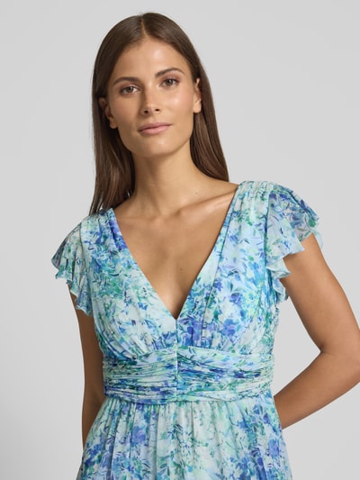 Jake*s Cocktail Maxikleid mit Volants und Taillenband Blau Melange 3