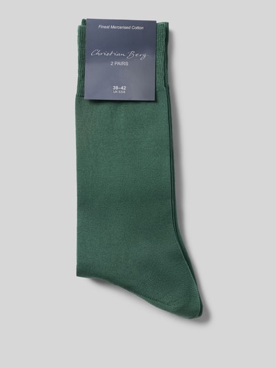 Produktfoto, Socken aus Baumwoll-Mix im 2er-Pack von Christian Berg Men in Dunkelgrün, glatte Struktur, elastisches Rippbündchen, Label-Print