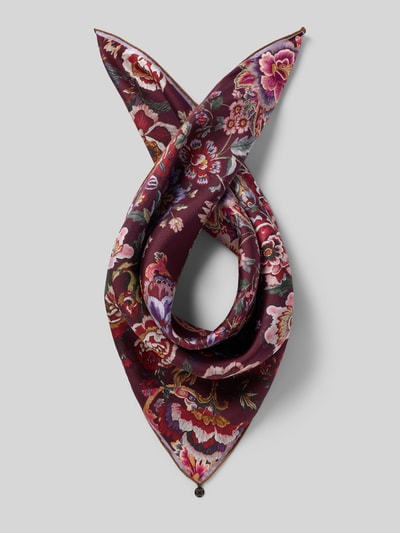 Produktfoto, Tuch aus Seide im Allover-Look von Codello mit quadratischer Form, florale Muster in Rot- und Rosatönen, glatte Textur
