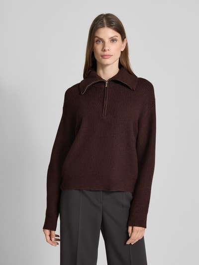 MANGO Strickpullover aus Viskose-Mix mit Troyer-Kragen Modell 'RIZON' Dunkelbraun 4