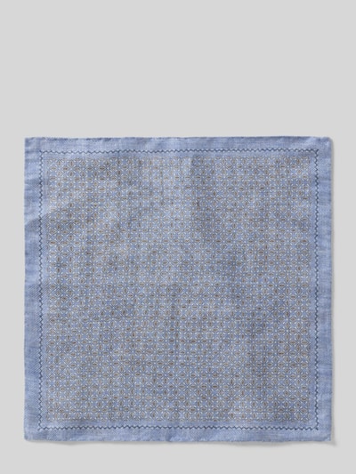 Produktfoto, Einstecktuch aus Leinen-Mix mit Seiden-Anteil von Verugia, rechteckige Passform, Allover-Paisley-Print, geometrischer Allover-Print, hellblaue und beige Farbtöne, feine glatte Textur