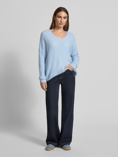 MOS MOSH Oversized gebreide pullover met ribboorden, model 'THORA' Lichtblauw - 1