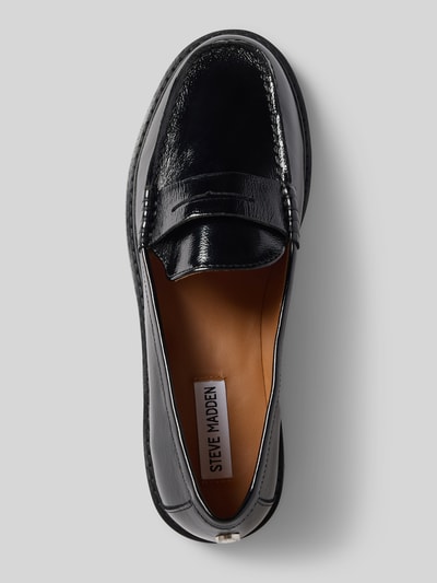 Produktfoto, Sneaker aus Leder mit Zierriemen Modell 'Adison' von Steve Madden in Schwarz, abgerundete Form, strukturierte Sohle, Label-Detail