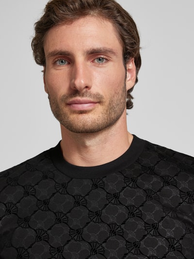 JOOP! Collection T-shirt met all-over labelprint, model 'Panos' Zwart - 3